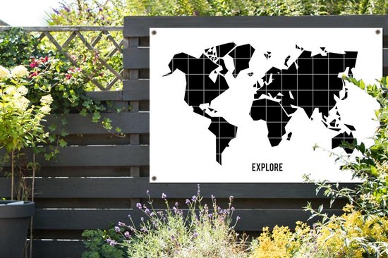 Affiche de jardin mappemonde noire avec lignes blanches 120x80 cm