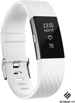 Siliconen Smartwatch bandje - Geschikt voor Fitbit Charge 2 diamant silicone band - wit - Strap-it Horlogeband / Polsband / Armband - Maat: Maat L