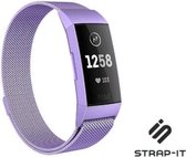 Strap-it Luxe Milanese band - geschikt voor Fitbit Charge 3 / Fitbit Charge 4 - lila - Maat: Maat S