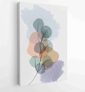 Botanical watercolor wall art vector set. Earth tone boho foliage line art drawing with abstract shape 1 - Moderne schilderijen – Vertical – 1903119223 - 80*60 Vertical