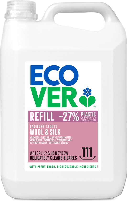 Ecover - Vloeibaar Wasmiddel Wol- & Fijnwas - Waterlelie & Honingdauw - Reinigt en Verzorgt Delicaat wasgoed - 5L