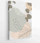 Earth tone natural colors foliage line art boho plants drawing with abstract shape 3 - Moderne schilderijen – Vertical – 1910090944 - 40-30 Vertical