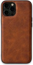 iPhone 11 Pro Max Lederlook Back Cover Hoesje - Leer - Siliconen - Backcover - Apple iPhone 11 Pro Max - Donkerbruin