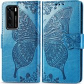 Huawei P40 Hoesje - Mobigear - Butterfly Serie - Kunstlederen Bookcase - Blauw - Hoesje Geschikt Voor Huawei P40