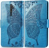OPPO A9 (2020) Hoesje - Mobigear - Butterfly Serie - Kunstlederen Bookcase - Blauw - Hoesje Geschikt Voor OPPO A9 (2020)
