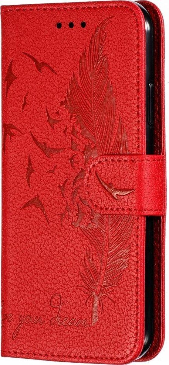 Mobigear Telefoonhoesje geschikt voor Apple iPhone 11 Hoesje | Mobigear Feather Bookcase Portemonnee | Pasjeshouder voor 3 Pasjes | Telefoonhoesje voor Pinpas / OV Kaart / Rijbewijs - Rood