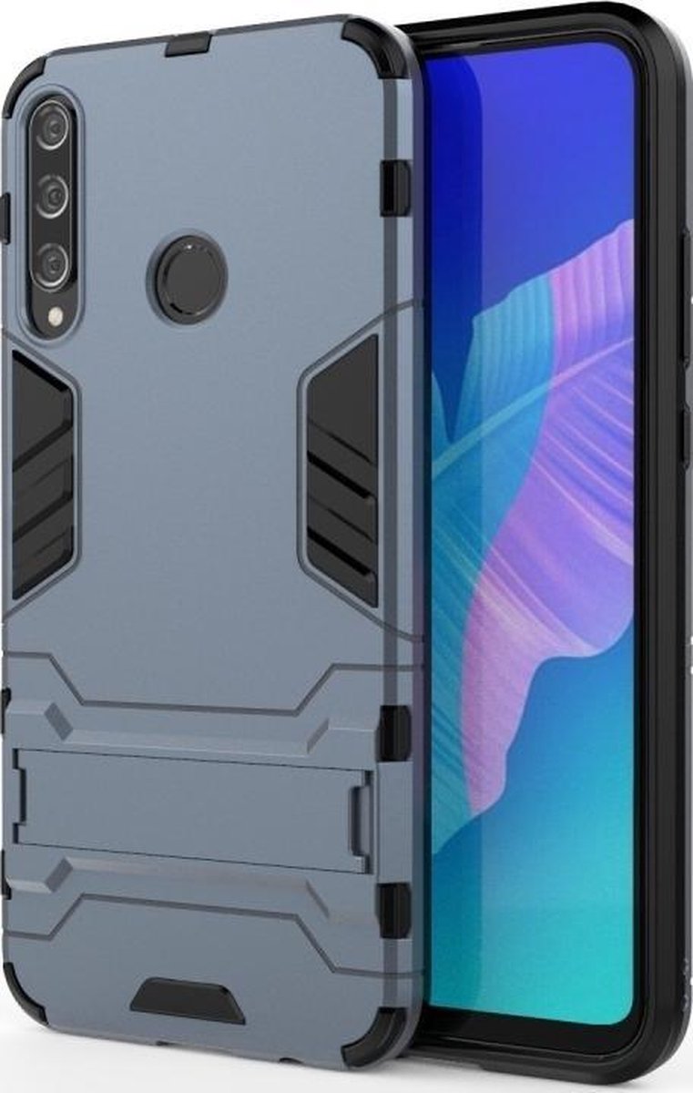 Mobigear Hoesje geschikt voor Huawei P40 Lite E Telefoonhoesje Hardcase | Mobigear Armor Stand Backcover Shockproof met Standaard | Schokbestendig P40 Lite E Telefoonhoesje | Anti Shock Proof - Blauw