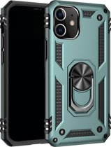 Apple iPhone 12 Pro Max Hoesje - Mobigear - Armor Ring Serie - Hard Kunststof Backcover - Groen - Hoesje Geschikt Voor Apple iPhone 12 Pro Max