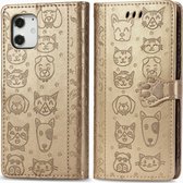 Apple iPhone 12 Pro Hoesje - Mobigear - Cat and Dog Serie - Kunstlederen Bookcase - Goud - Hoesje Geschikt Voor Apple iPhone 12 Pro