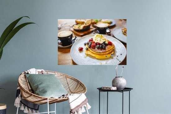 Sticker Muursticker Petit Déjeuner - Détente Petit Déjeuner avec crêpes - 60x40 cm - Film adhésif autocollant - Sticker mural repositionnable