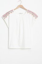 Sissy-Boy - Ecru T-shirt met geborduurde schouder details