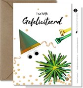 Tallies Cards - greeting  - wenskaarten - Gefeliciteerd feesthoed - Plant  - Set van 4 ansichtkaarten - verjaardagskaart - verjaardag - felicitatie - proficiat - Inclusief kraft en