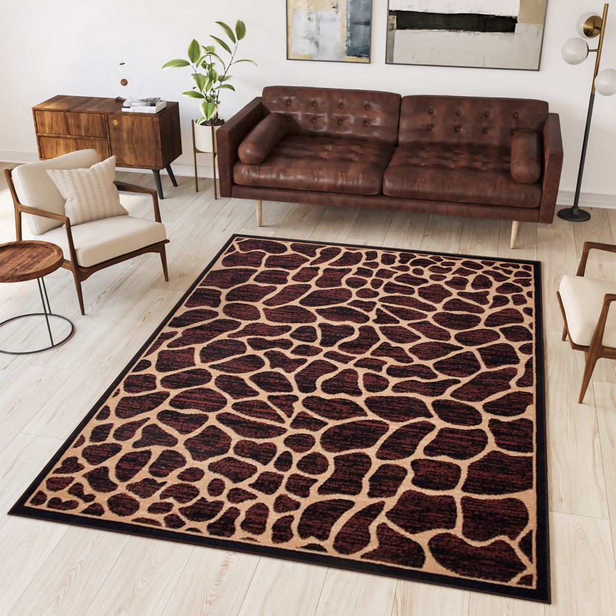 Tapiso Atlas PP Vloerkleed Bruin Modern Luipaard Woonkamer Tapijt Maat- 60x100 Bruin 3