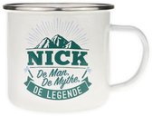 Mok - Top vent - Nick - Geëmailleerd - Gevuld met een verpakte toffeemix - In cadeauverpakking