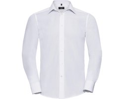 Russell Collectie Heren Lange Mouw Poly-Katoen Gemakkelijke Verzorging op maat gemaakt Poplin Shirt (Wit)