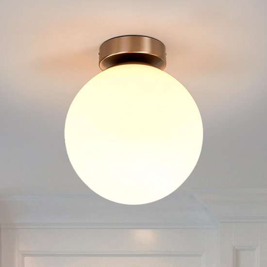 Lindby - Plafondlamp badkamer - 1licht - glas, metaal - H: 22.5 cm - E27 - wit, mat nikkel