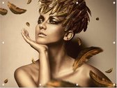 Vrouw met de Gouden veren - Foto op Tuinposter - 120 x 90 cm