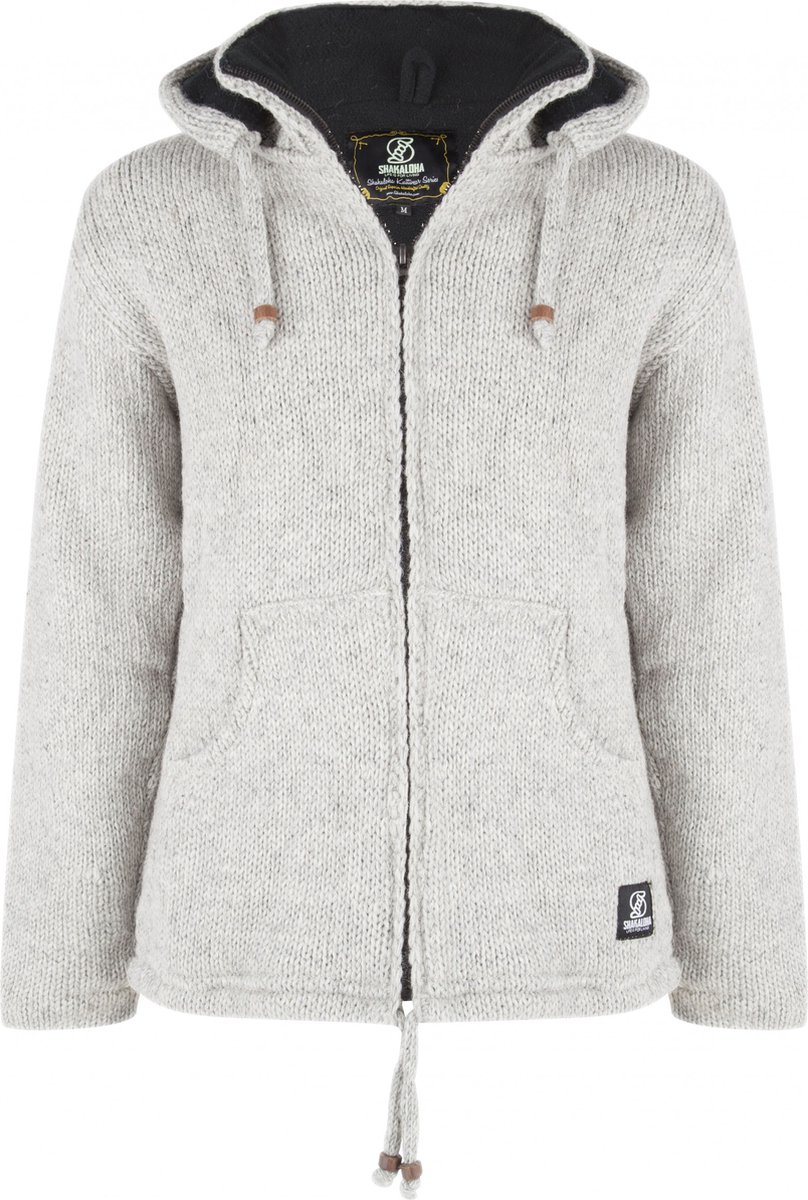 Gebreid Wollen Heren/Uni Vest van Schapenwol met Polyester Fleece voering en afneembare capuchon SHAKALOHA Flash Ziphood Grijs