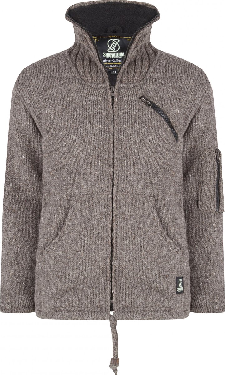 Gebreid Wollen Heren/Uni Vest van Schapenwol met Polyester Fleece voering en hoge kraag SHAKALOHA Crush Collar Lbrown