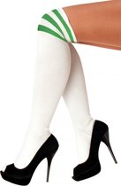 Lange sokken wit groene strepen - 36-41 - witte kniekousen kousen sportsokken cheerleader voetbal hockey unisex