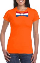Oranje t-shirt met Hollandse vlag strikje dames - Oranje Koningsdag/ Holland supporter kleding XS
