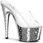 Pleaser - STARDUST-701 Muiltjes - Paaldans schoenen - 39 Shoes - Zilverkleurig/Transparant