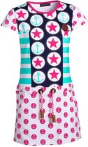 Meisjes jurk ronde print fuchsia | Maat 128/8Y
