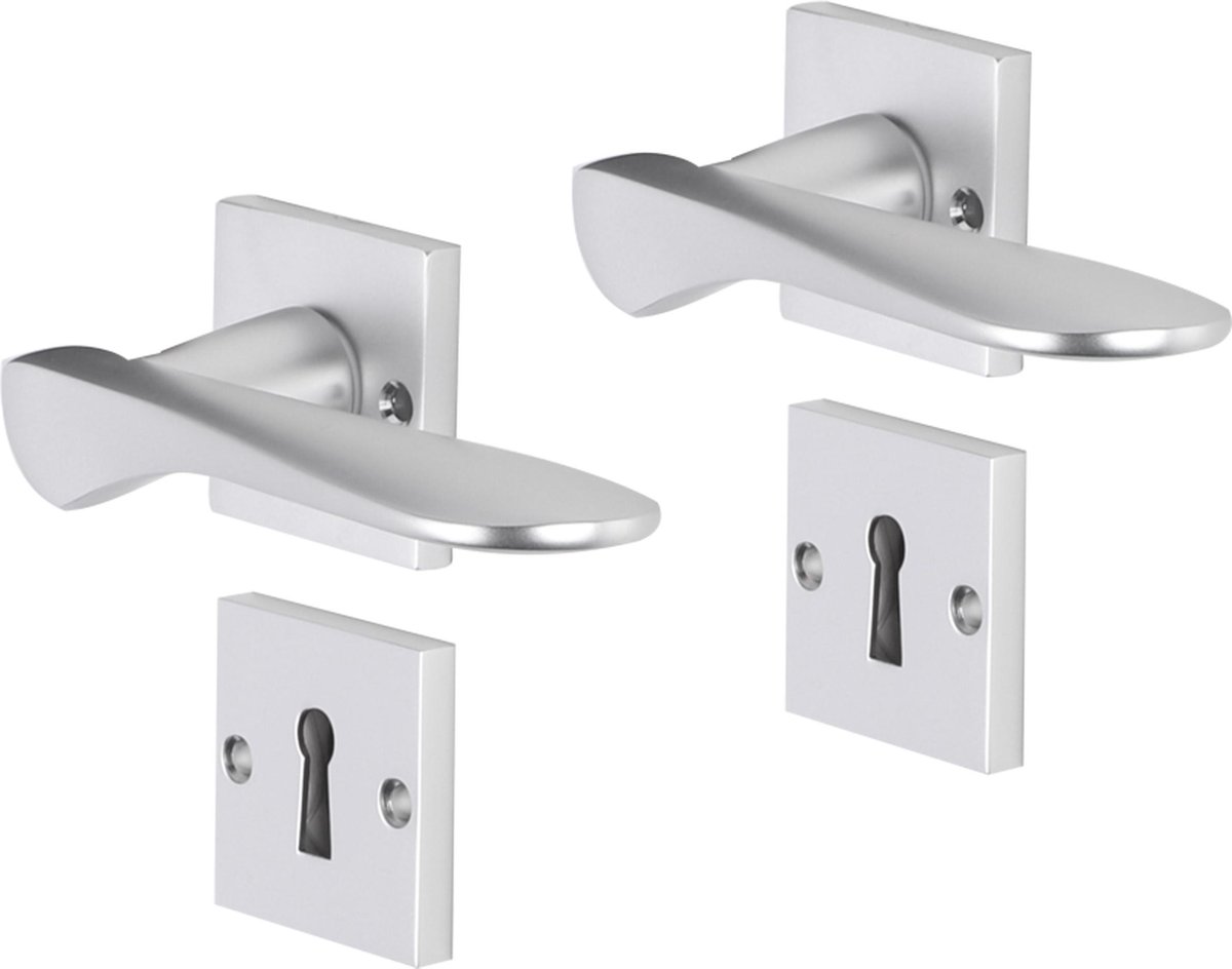 Deurkruk - Impresso Watford - Voor binnen - Vierkant met schroeven en vierkant sleutelrozet - Aluminium - 2 stuks