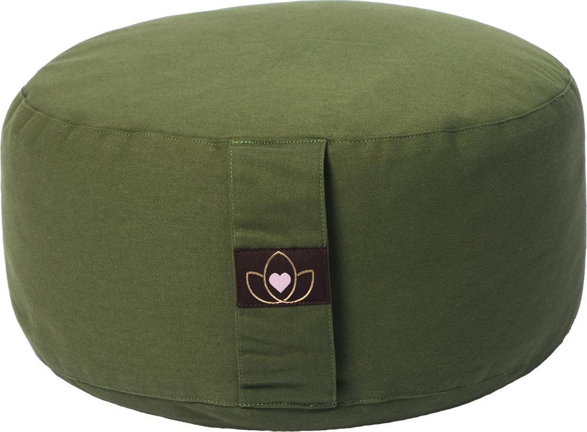 Meditatiekussen eco olijfgroen rond Lotus Yoga kussen