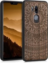 kwmobile telefoonhoesje compatibel met LG G7 ThinQ / Fit / One - Hoesje met bumper in donkerbruin - walnoothout - Indian Sun design