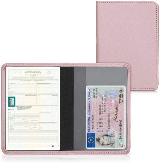 kwmobile hoes voor kentekenbewijs en rijbewijs - Beschermhoes met pasjeshouder in roségoud - Imitatieleer