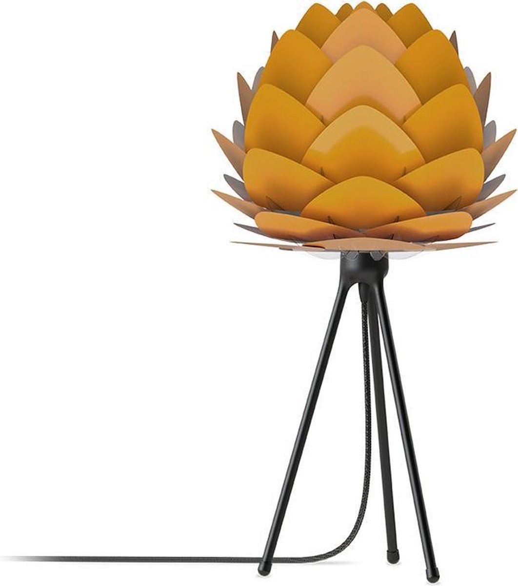 Aluvia Mini tafellamp saffron yellow - met tripod zwart - Ø 40 cm