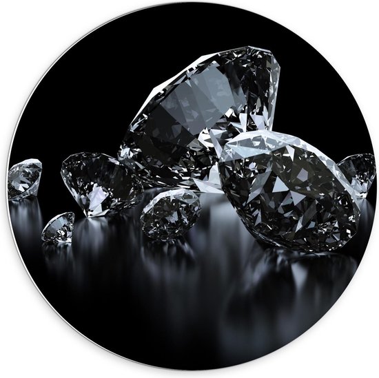 Forex Wandcirkel - Heldere Diamanten op Zwarte Achtergrond - 70x70cm Foto op Wandcirkel (met ophangsysteem)