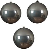 3x stuks kunststof kerstballen antraciet (warm grey) - 14 cm - glans - Onbreekbare plastic kerstballen