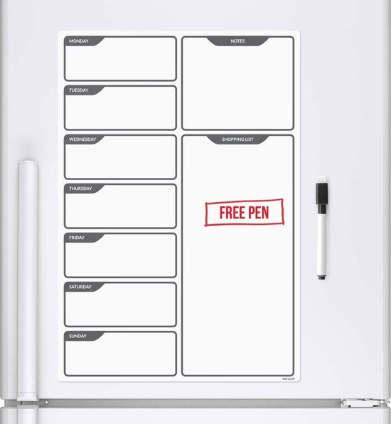 CKB Ltd® Magnetic Weekly Planner Whiteboard - Agenda journalier - Tableau mémo - 42x29.7cm - Aimant de réfrigérateur - Tableau de planification - Liste de courses