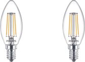 PHILIPS - LED Lamp Filament - Set 2 Stuks - Classic LEDCandle 827 B35 CL - E14 Fitting - 4.3W - Warm Wit 2700K | Vervangt 40W - BSE