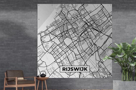 Affiche de Jardin Carte - Rijswijk - Zwart - Wit - 200x200 cm - Toile de jardin - Affiche extérieure