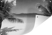 Muurdecoratie Tropische palmen op het strand - zwart wit - 180x120 cm - Tuinposter - Tuindoek - Buitenposter
