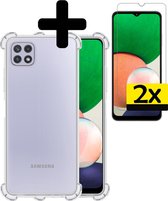Samsung A22 4G Hoesje Transparant Shockproof Case Met 2x Screenprotector - Samsung Galaxy A22 4G Case Hoesje - Samsung Galaxy A22 4G Hoes Cover Met 2x Screenprotecto