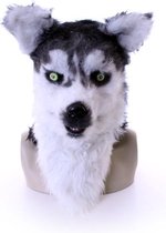 KIMU Masker Wolf Husky - Met Lichtgevende Ogen en Bewegende Mond - Hond Grijs Halloween Horror Eng Volkop Carnaval Festival