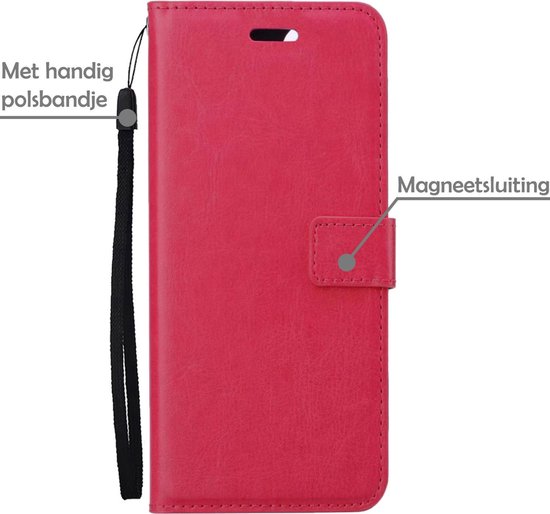 Samsung A22 Book Case avec protection d'écran Version 5G - Samsung Galaxy A22 Case Wallet Cover - Housse Samsung A22 avec protection d'écran Version 5G - Rose foncé