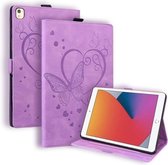 Liefde vlinderpatroon horizontale flip lederen tas met houder en slaap- / wekfunctie voor iPad 10.2 (2019) / Air (2019) / 10.2 (2020) (paars)