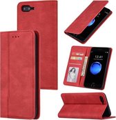 Skin Feel Pressure Line Magnetische horizontale flip lederen tas met houder & kaartsleuf & portemonnee & fotolijst voor iPhone 7 Plus / 8 Plus (rood)