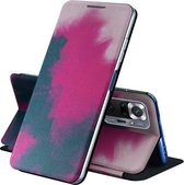 Voor Samsung Galaxy A02s 164 cm Spanning Aquarel Patroon Huid Voelen Magnetische Horizontale Flip PU Lederen Case met Houder (Berry)