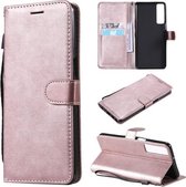 Voor LG Stylo 7 5G/4G Effen Kleur Horizontale Flip Beschermende Lederen Case met Houder & Kaartsleuven & Portemonnee & Fotolijst & Lanyard (Rose Goud)