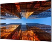 Wandpaneel Wolkenkrabbers perspectief  | 100 x 70  CM | Zwart frame | Wandgeschroefd (19 mm)