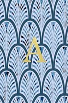 A: Blue art deco print with gold lettering initial notebook jotter