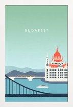 JUNIQE - Poster met houten lijst Retro Boedapest -13x18 /Blauw & Groen