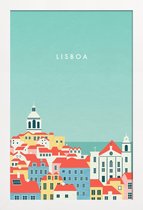 JUNIQE - Poster in houten lijst Retro Lissabon -40x60 /Kleurrijk