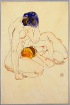 JUNIQE - Poster in kunststof lijst Schiele - Two Friends -60x90 /Ivoor